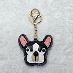 Black Bulldog Vegan Leather Bag Purse Backpack Charm Keychain